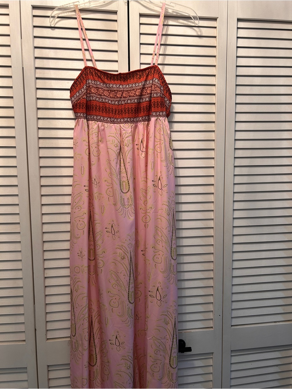 Pink Paisley Maxi Dress with Rust Embroidered Bodice